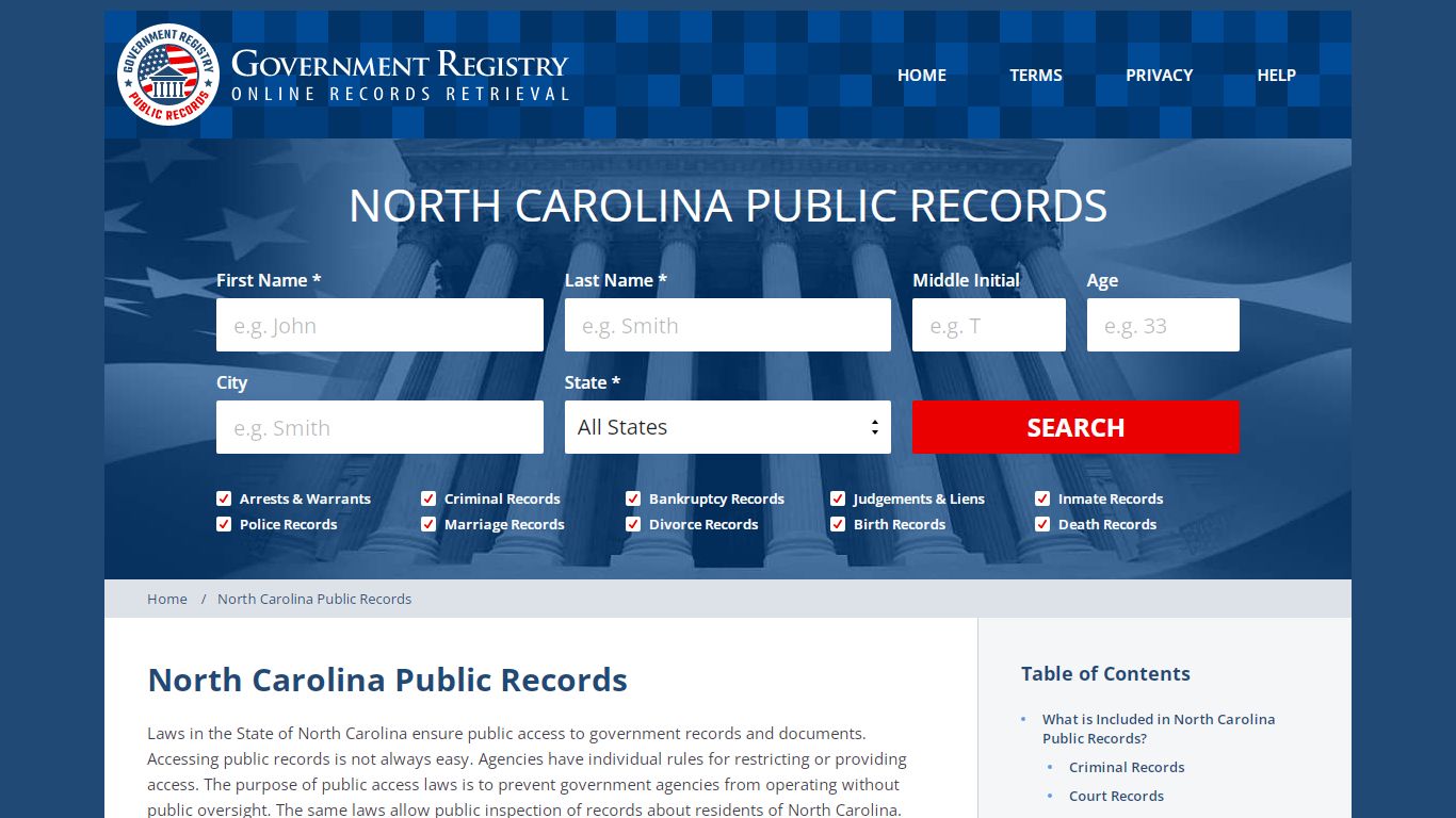 North Carolina Public Records - GovernmentRegistry
